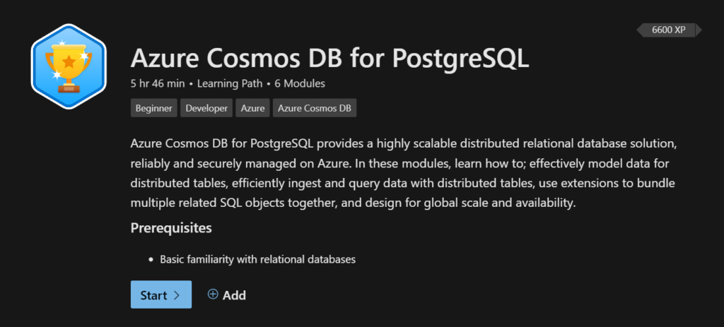 Azure Cosmos DB for PostgreSQL learning path